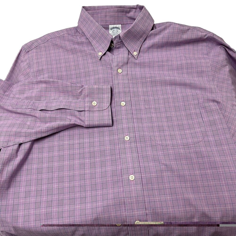Brooks Brothers Slim Fit Purple Plaid Long Sleeve Shirt Size 16.5- 33